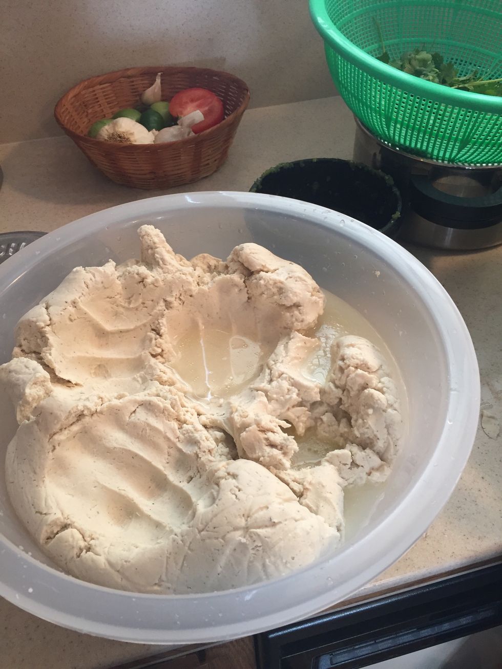 Mix fresh masa with chicken stock