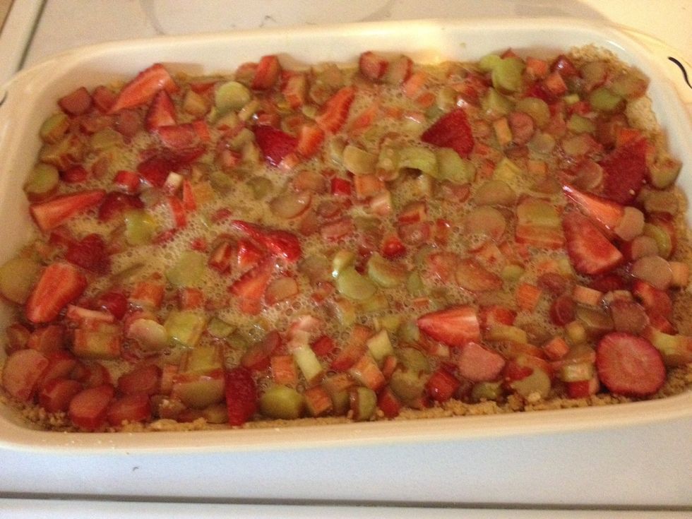 Mix fruit and egg mixture together then pour over crust.