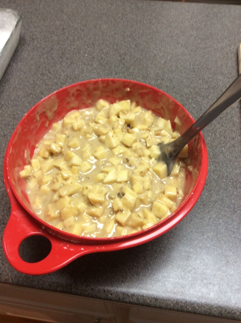 Mix generally until apples are covered in batter