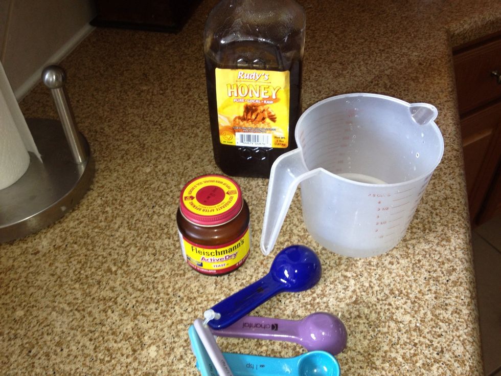 Mix honey with water add yeast let  yeast start to bubble