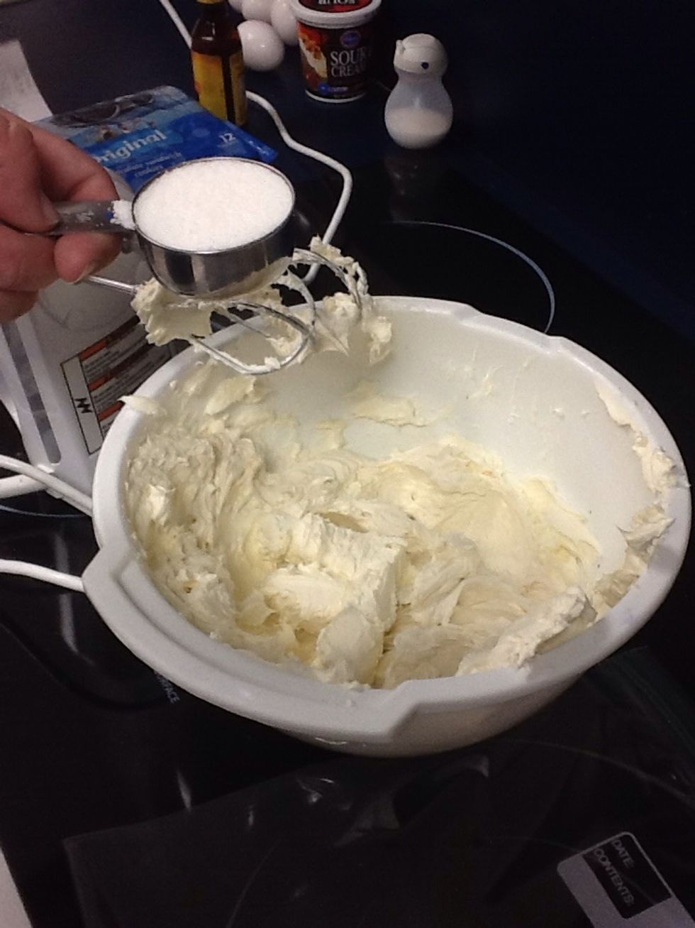Mix in 3/4 cup of sugar