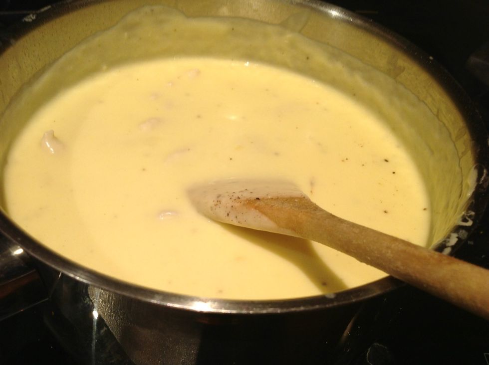 Mix in and season with salt and pepper leave aside (make sure to turn off the heat