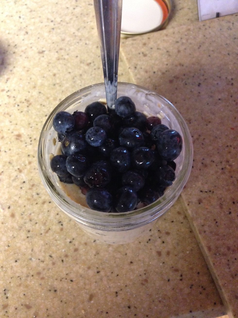 Mix in blueberries well. (Try not to slip any blueberries out) :)