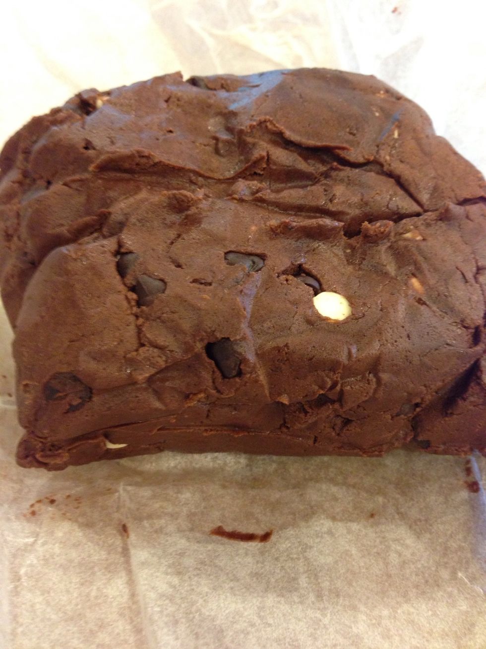 Mix in chocolate chunks, white and dark chocolate, or whatever fits your fancy! Be creative! Wrap in parchment and chill for half an hour.