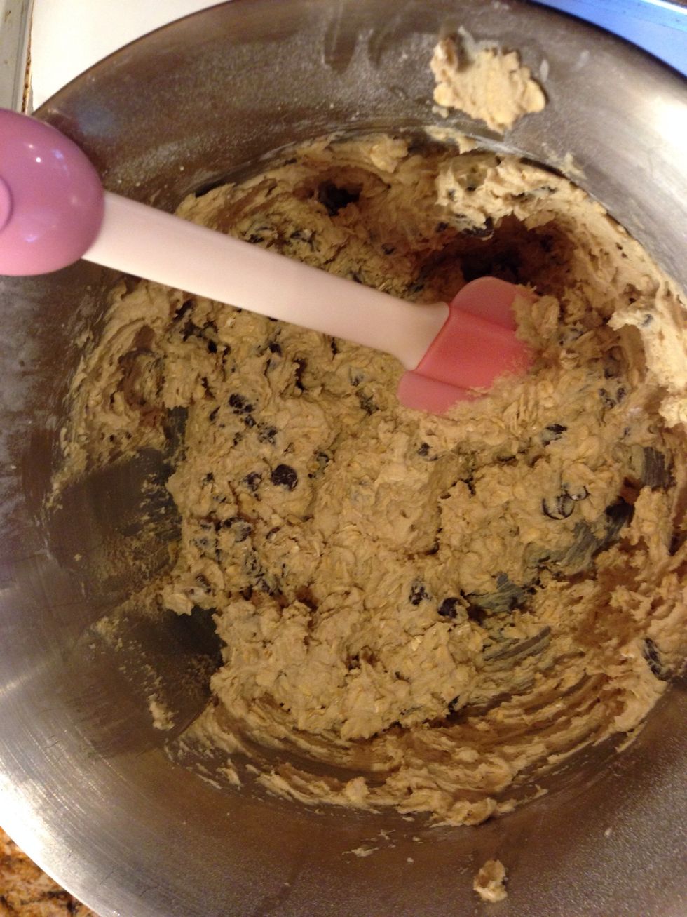 Mix in dry ingredients, and chocolate chips. :)