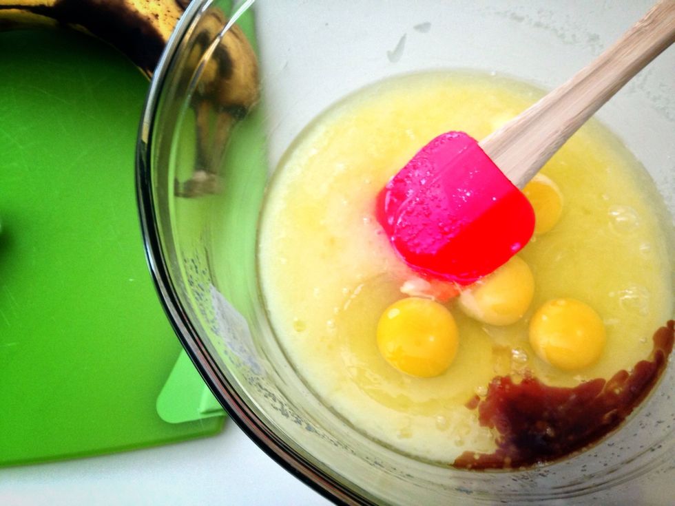 Mix in eggs and vanilla. **I doubled this recipe to make two loaves.**