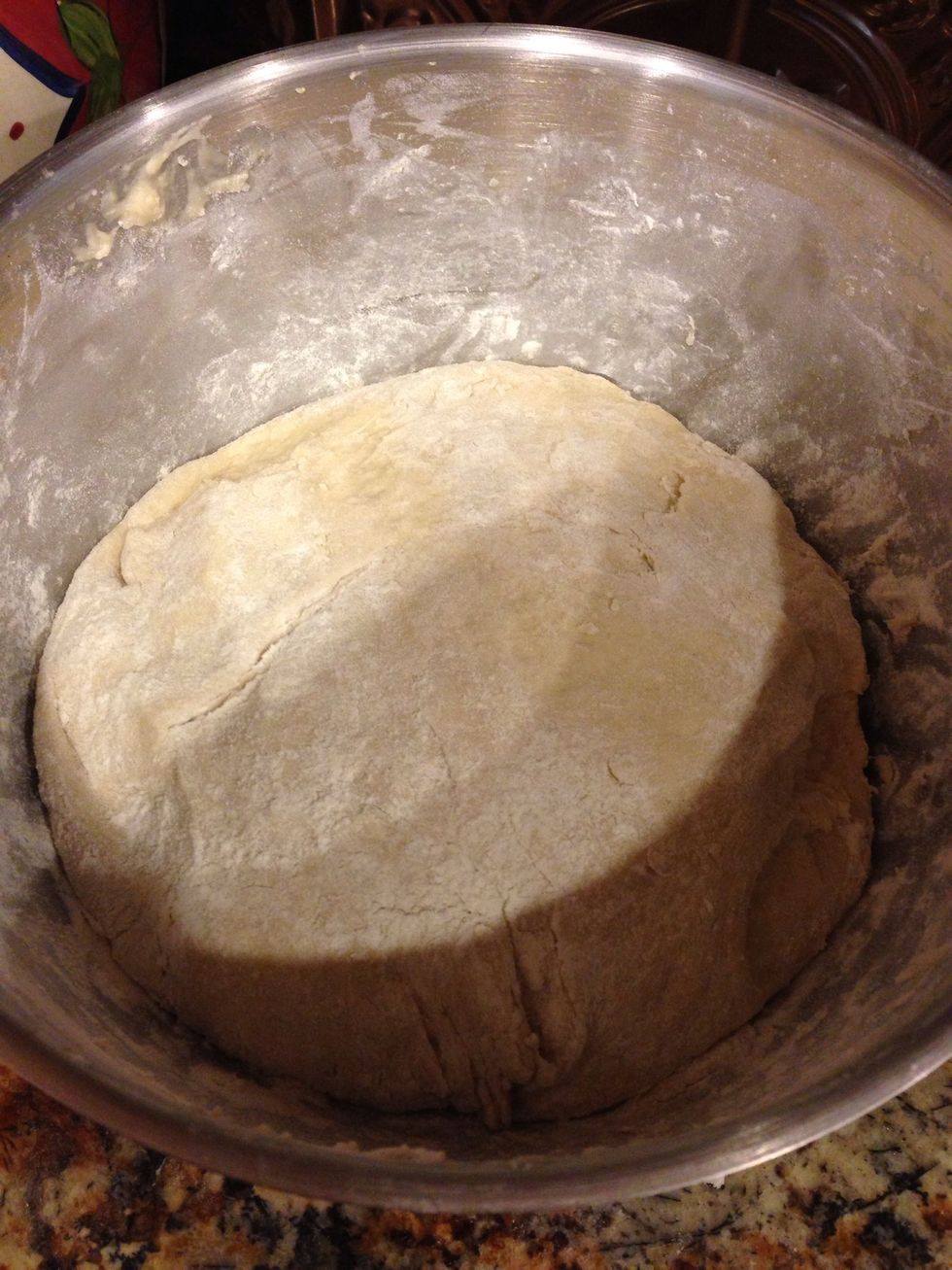 Mix in flour one cup at a time. You may need additional flour. Mix until the dough is elastic, and not sticky.