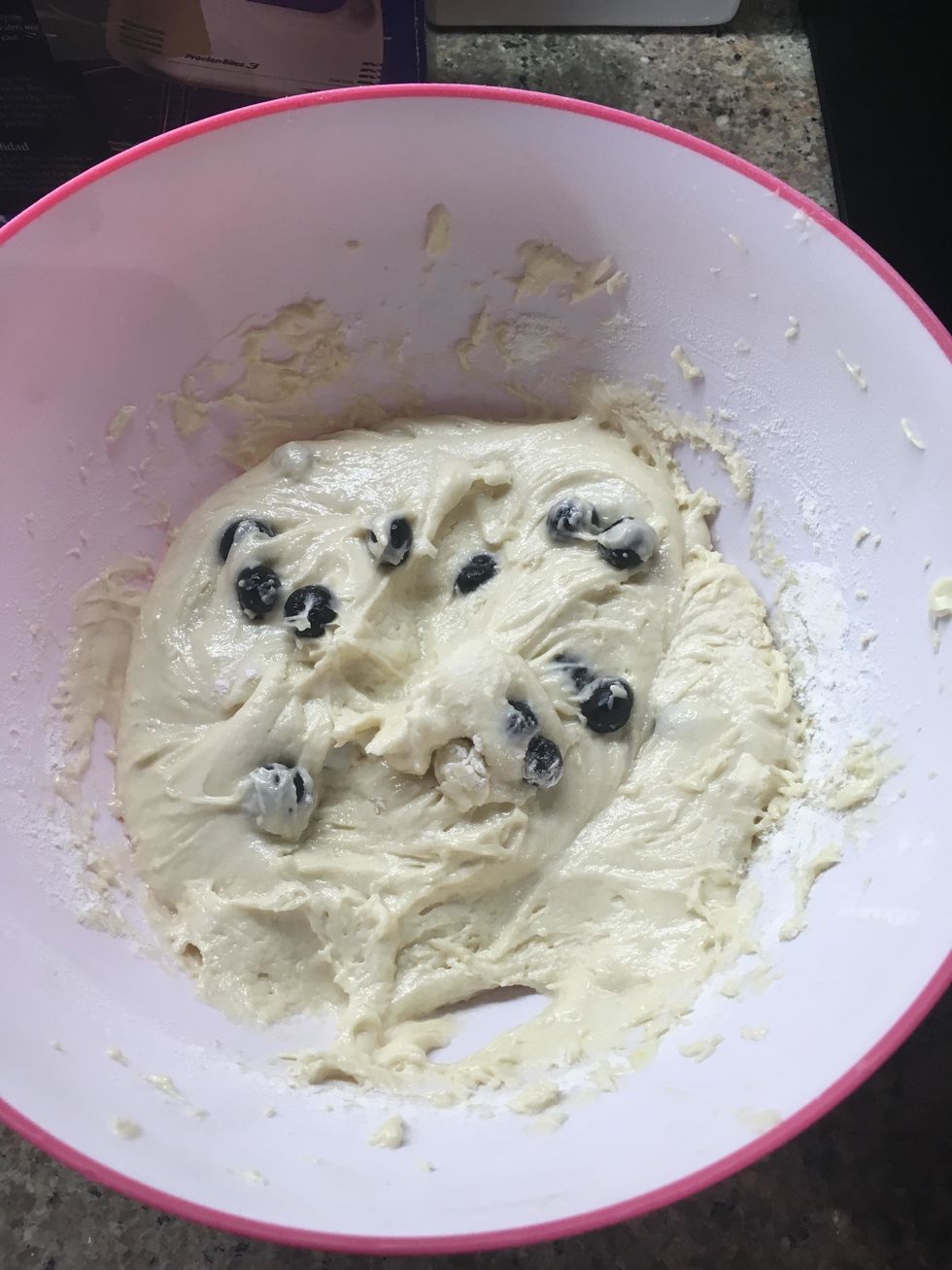 Mix In Milk & The Pre-Made Flour Mixture. Then Gently Mix In Blueberries