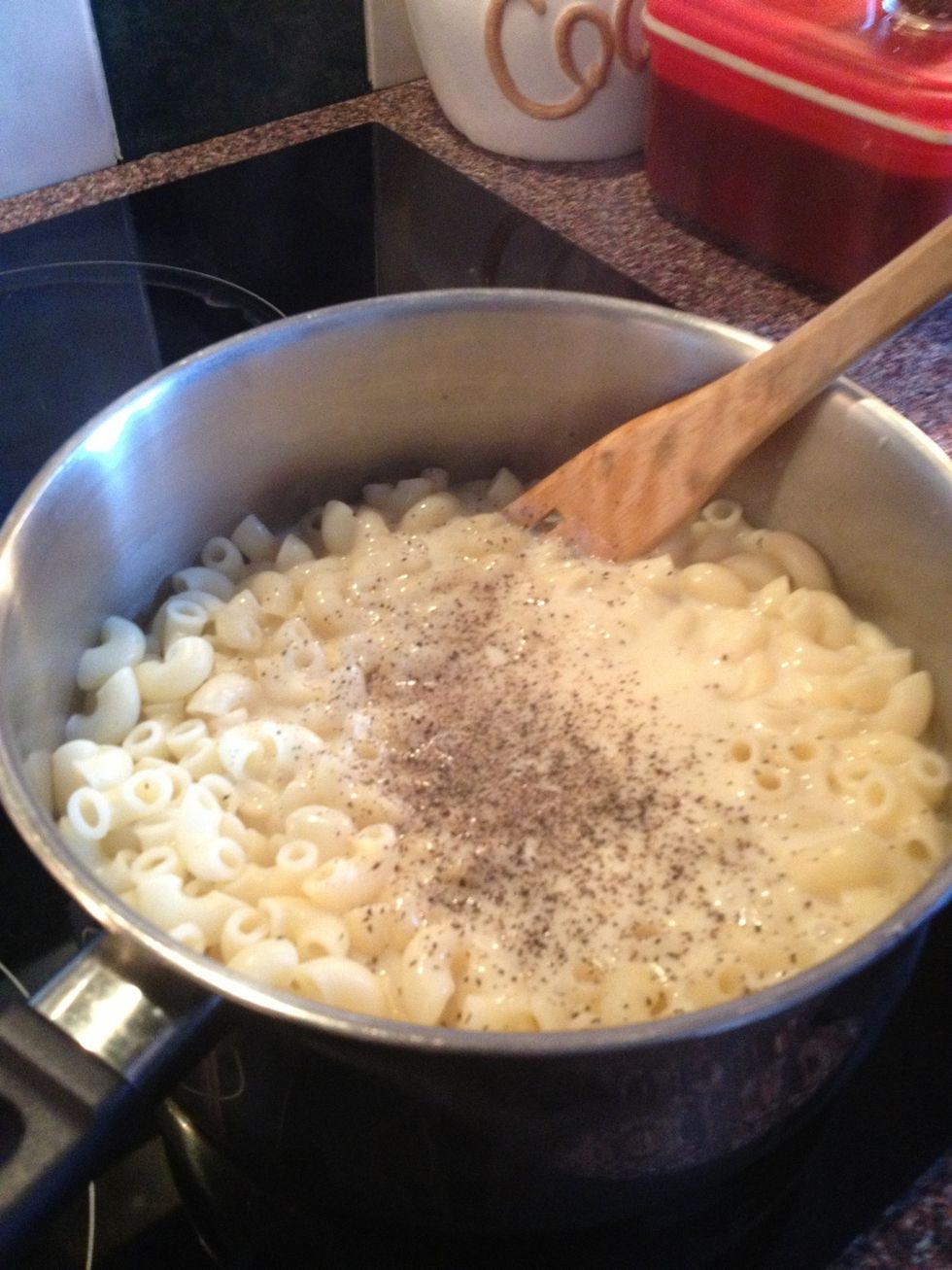 Mix in seasoning (salt/pepper) on a LOW heat!