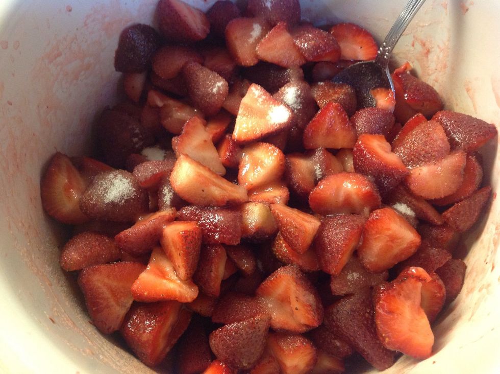 Mix in sugar, lemon juice and pectin.