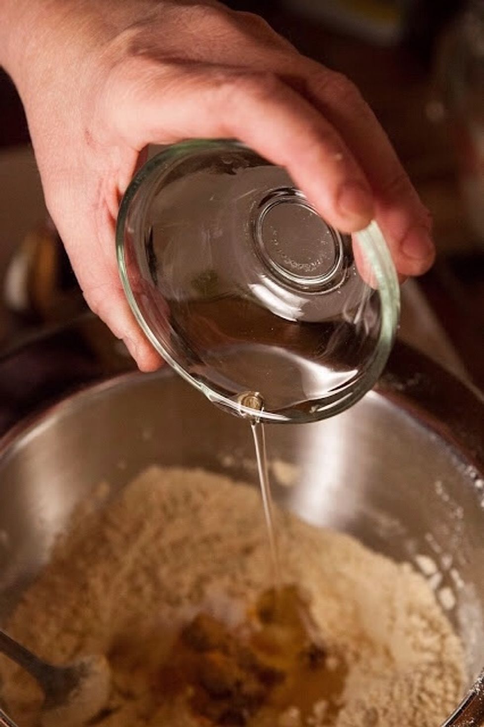 Mix in the 3 Tbs of vegetable oil.