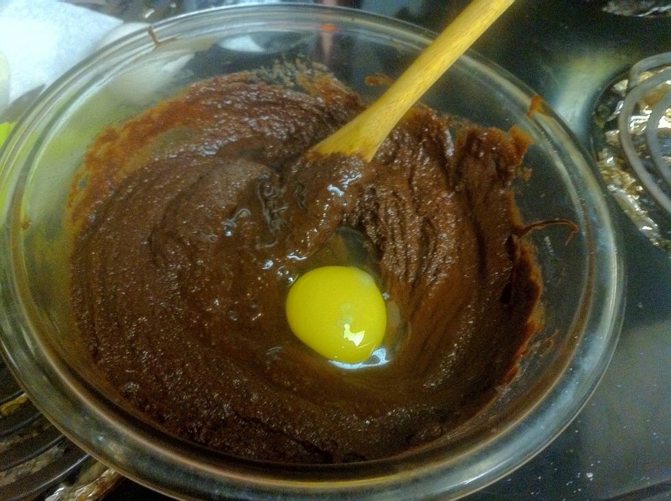 Mix in the eggs one at a time.