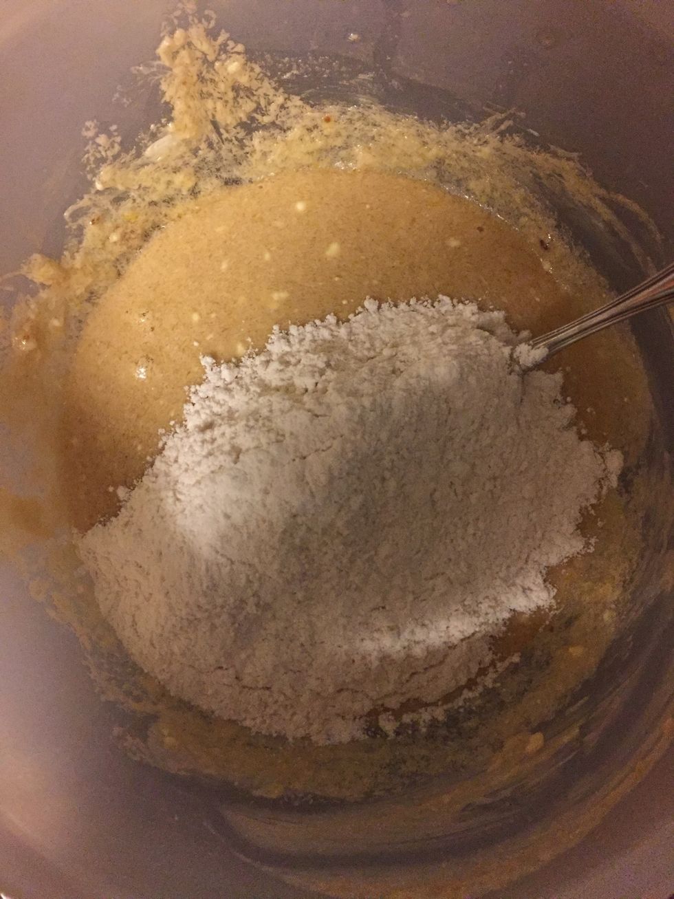 Mix in the flour mixture a little bit at a time