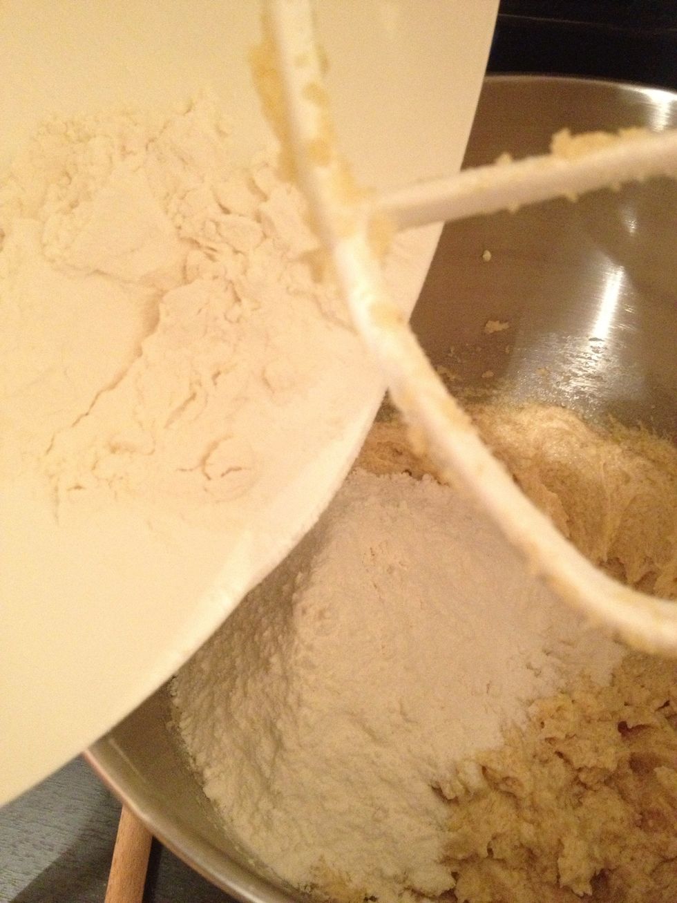 Mix in the sifted ingredients until just blended.