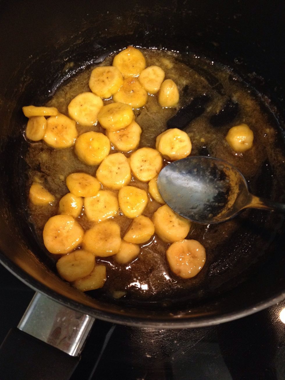 Mix in the sliced bananas.