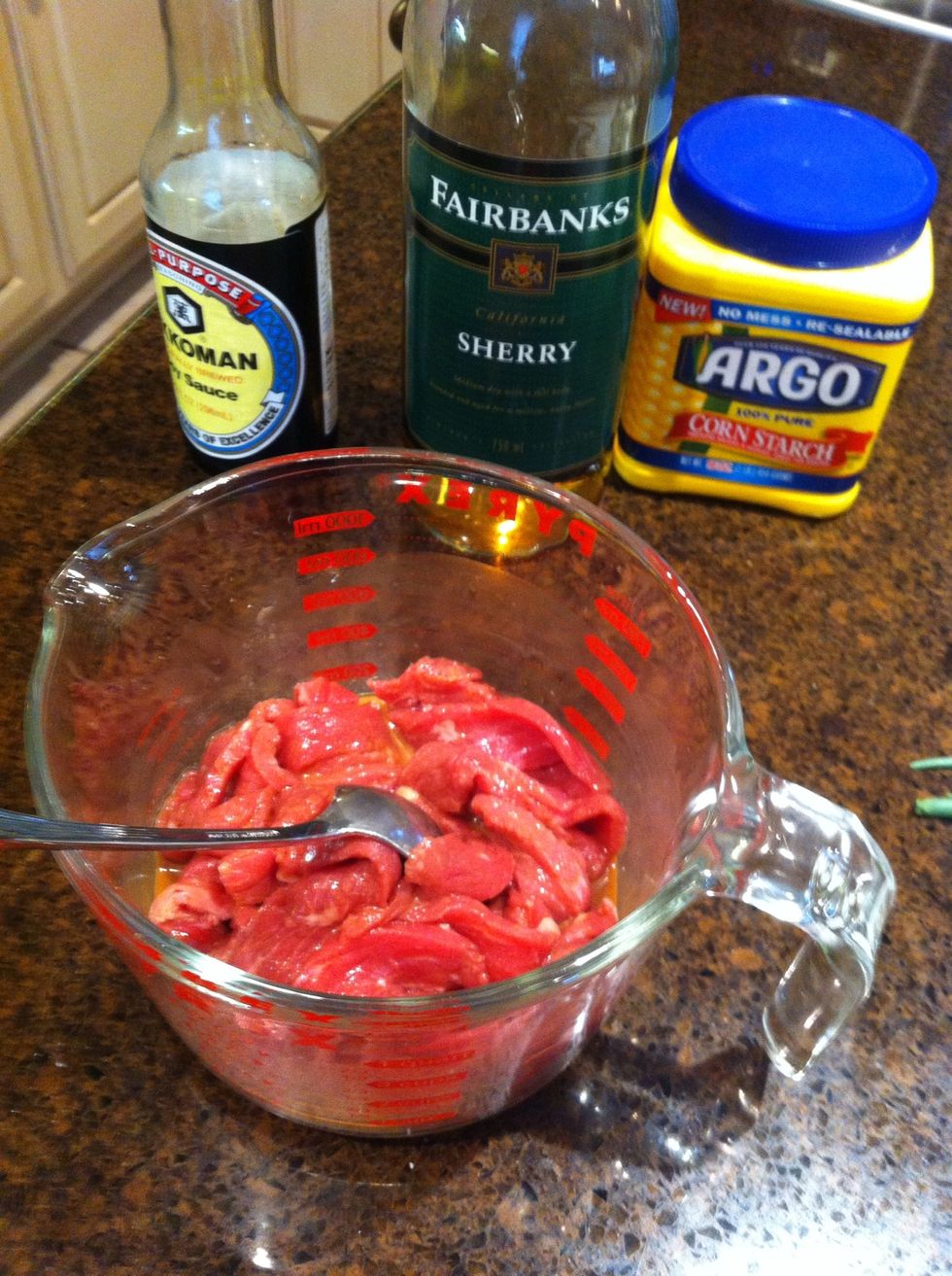 Mix in the sliced beef - marinate for 20 minutes