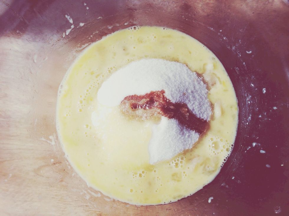 Mix in the sugar, egg, and vanilla. Sprinkle the baking soda and salt over the mixture and mix in.