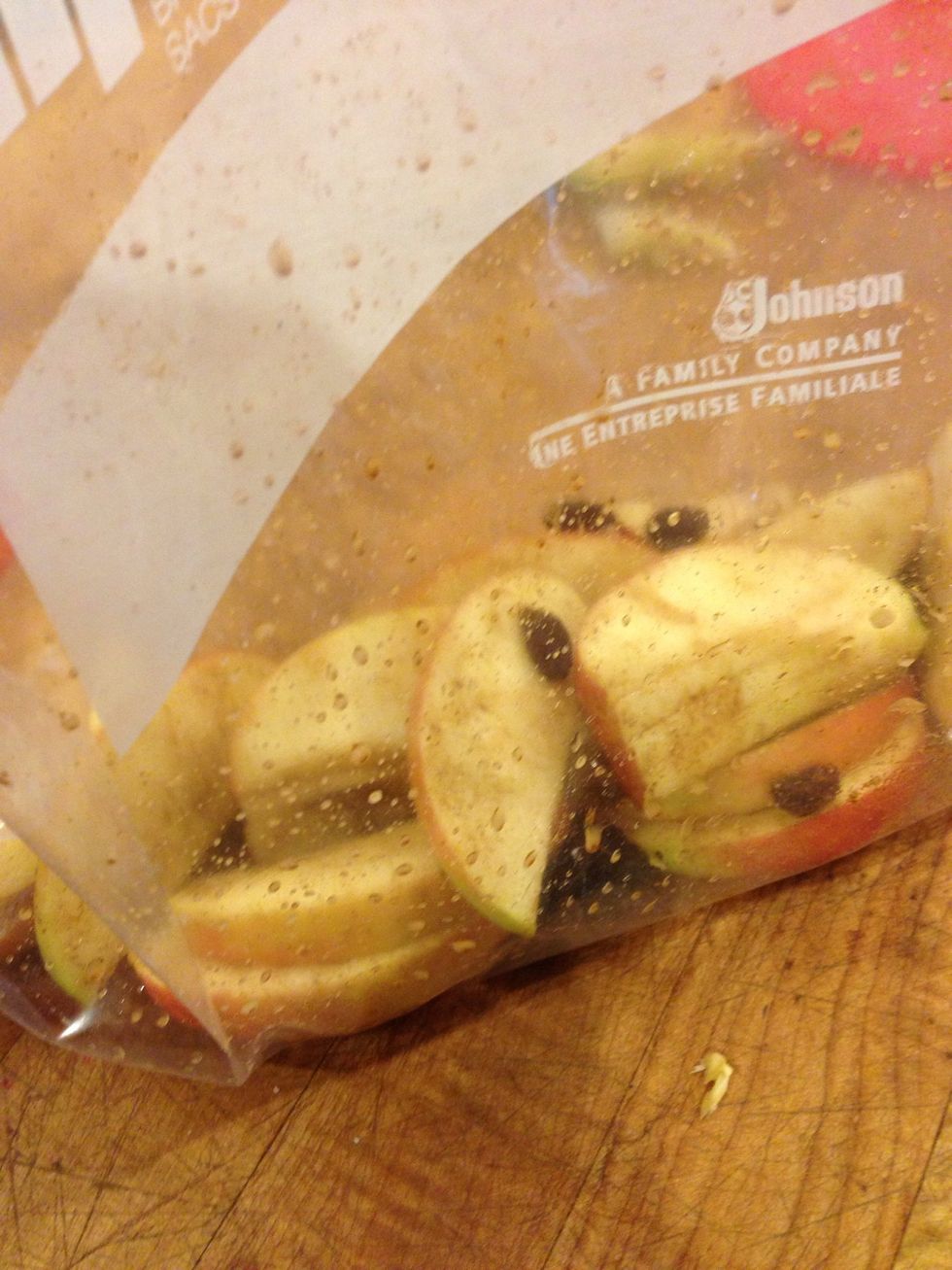 Mix in the vanilla, cornstarch, water, and raisins. Shake it all together, and really mix it! Microwave for 2 minutes. Don't worry if the bag pops at about 1:45 that is supposed to happen!