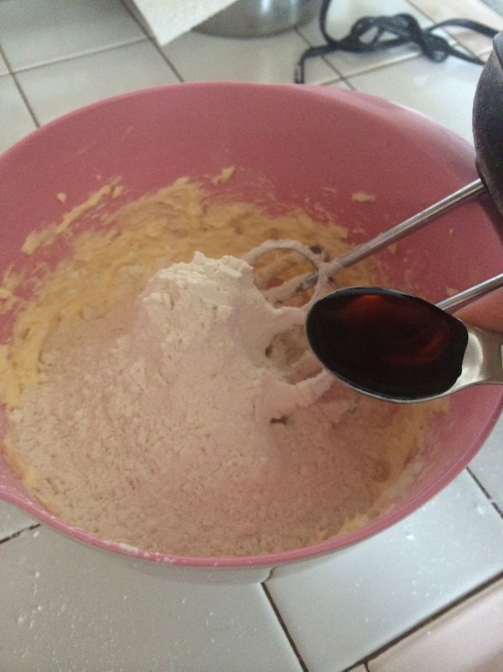 Mix in the vanilla extract, salt, cornstarch, and flour