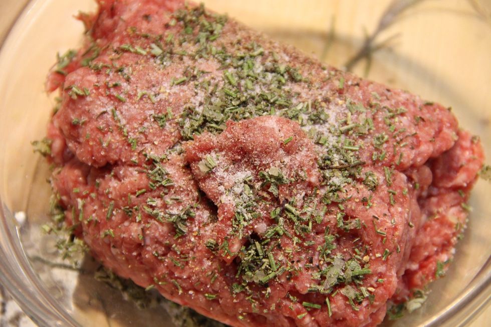 Mix in with the 3 grounded meats. Pork, beef and veal. A pinchnof salt and pepper