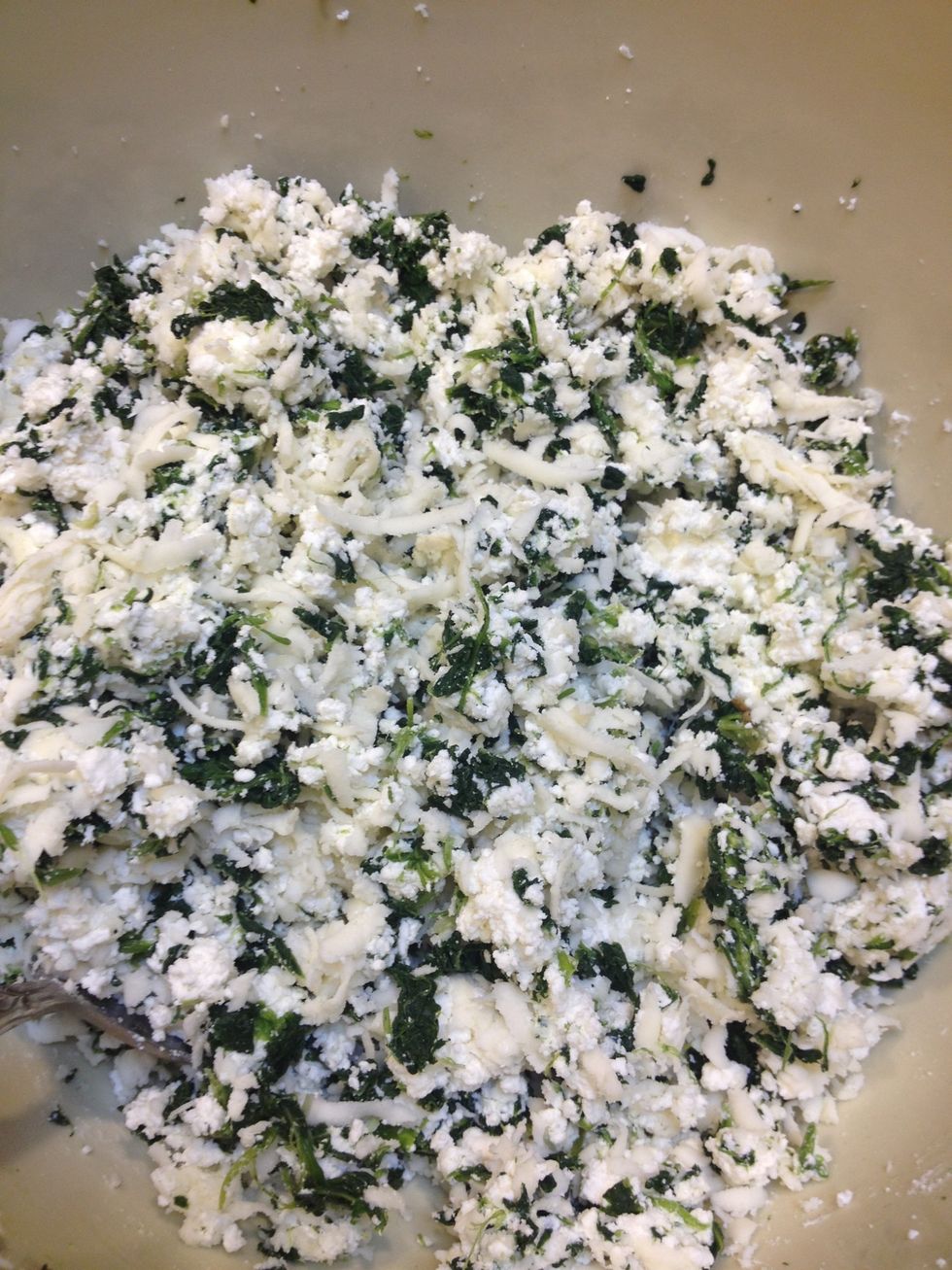 Mix in with the white cheese and spinach