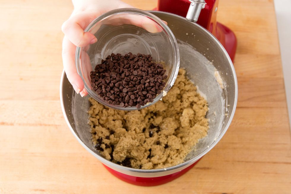 Mix in your mini chocolate chips. Cover final product with plastic wrap and chill for 30 minutes.