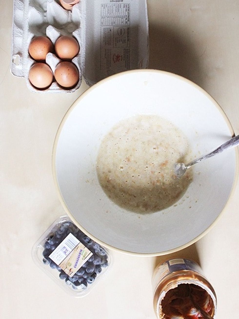 Mix in your oats and peanut butter. The peanut butter is optional, but I like the crunch it adds! Sometimes add protein power too, and you can't go wrong with some chocolate chips!
