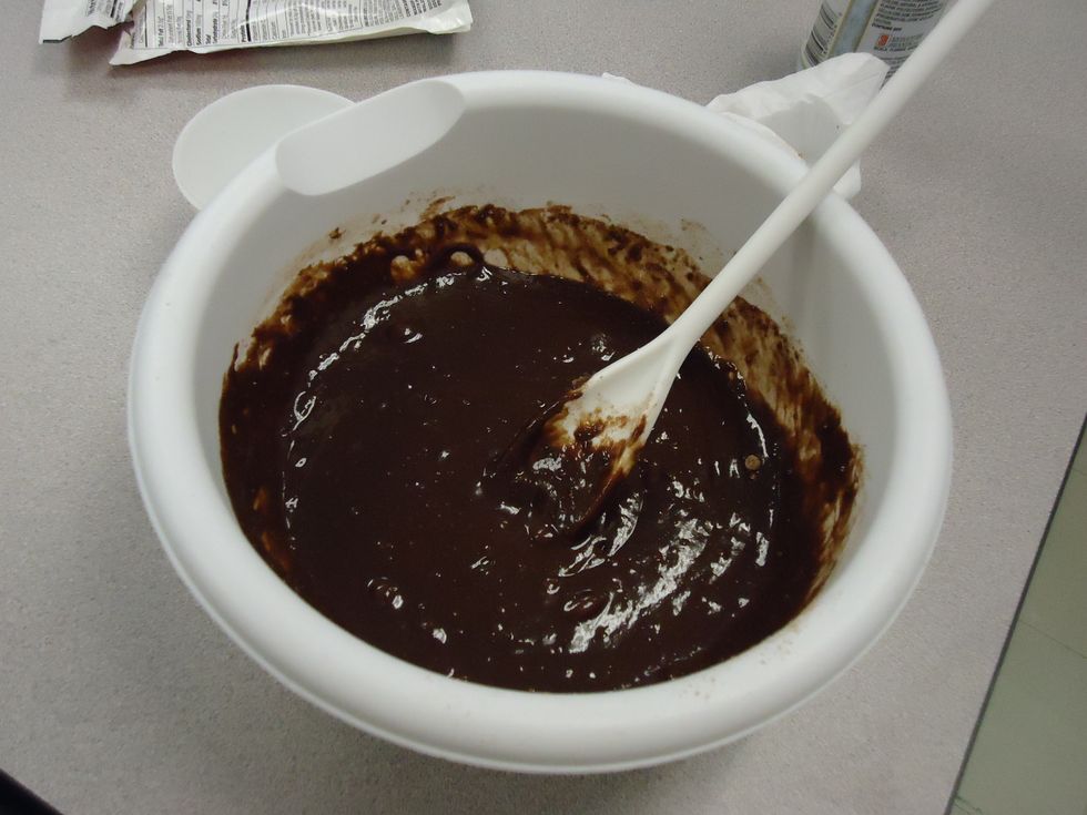 Mix ingredients on box with brownie mix and add in the baking soda and chocolate chips.