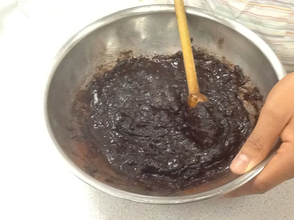 Mix ingredients till all one colour.