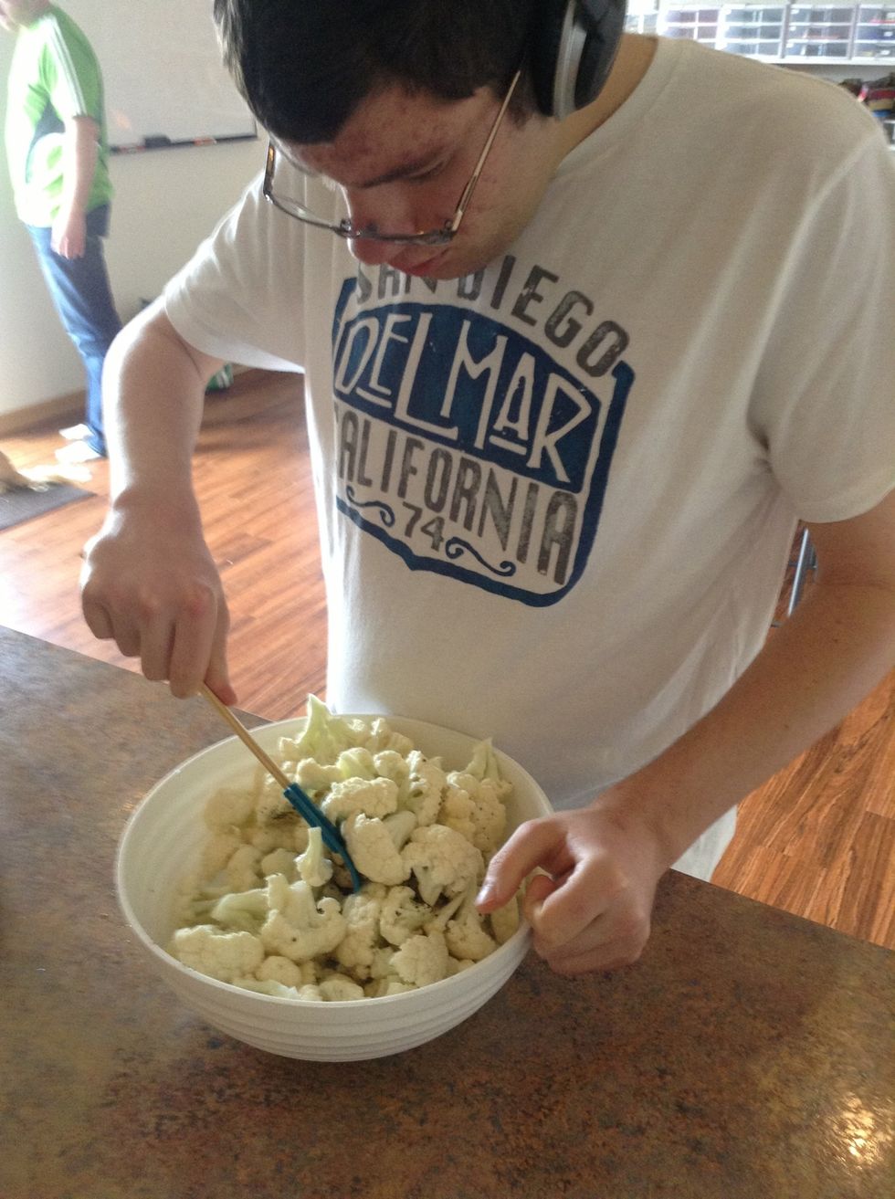 Mix ingredients together so that its evenly coated