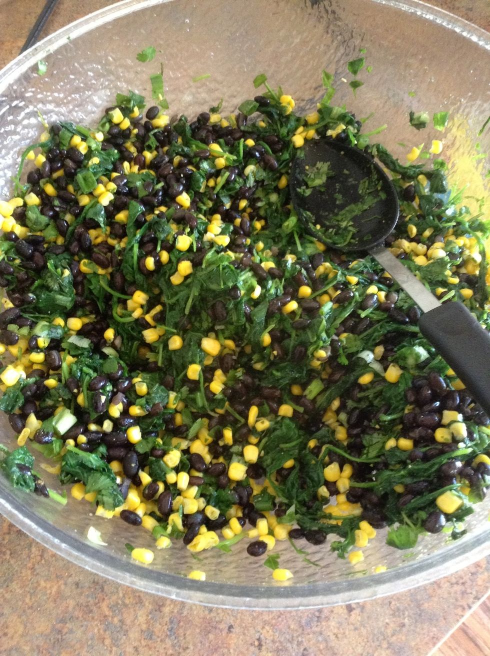 Mix ingredients together using large spoon