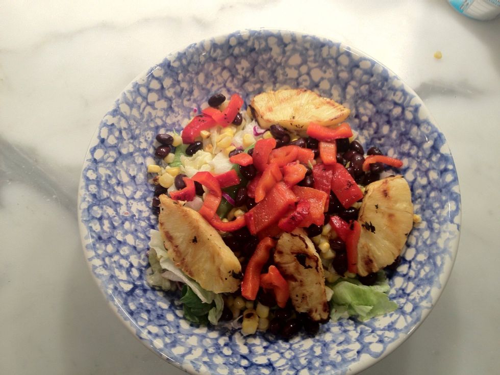 Mix ingredients with a little of your tomato vinaigrette and season with salt and pepper.