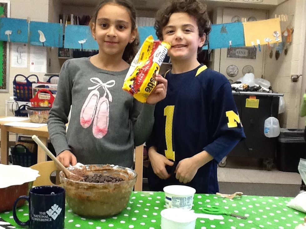 Mix it a lot. Now add all of the chocolate chips and mix it up.