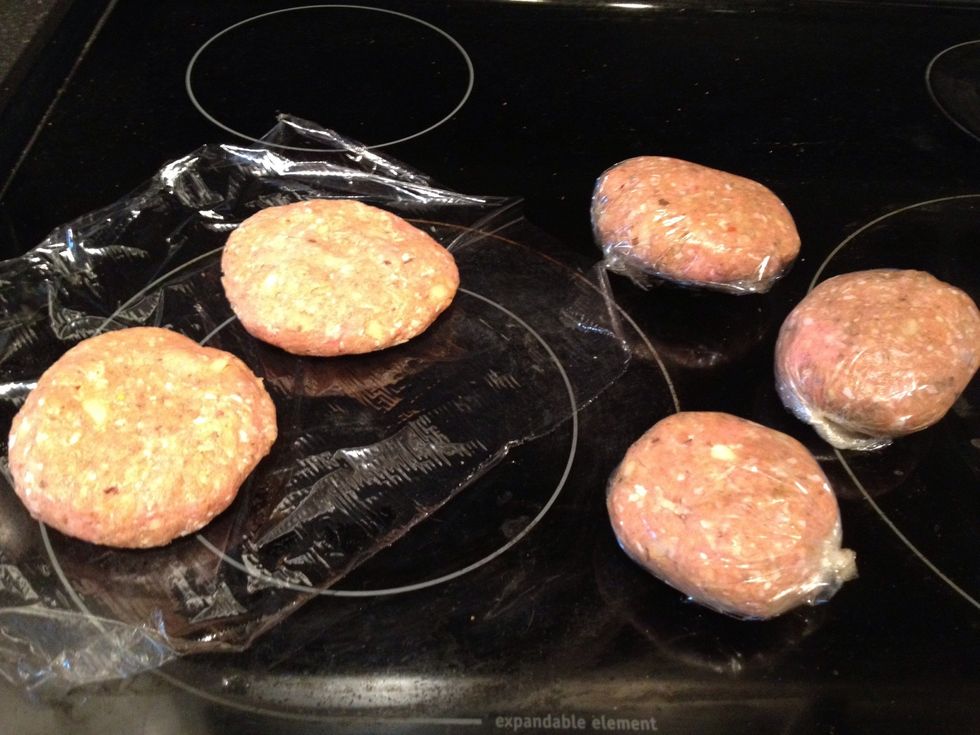 Mix it all up by hand and form into 5 patties, freeze extras for later