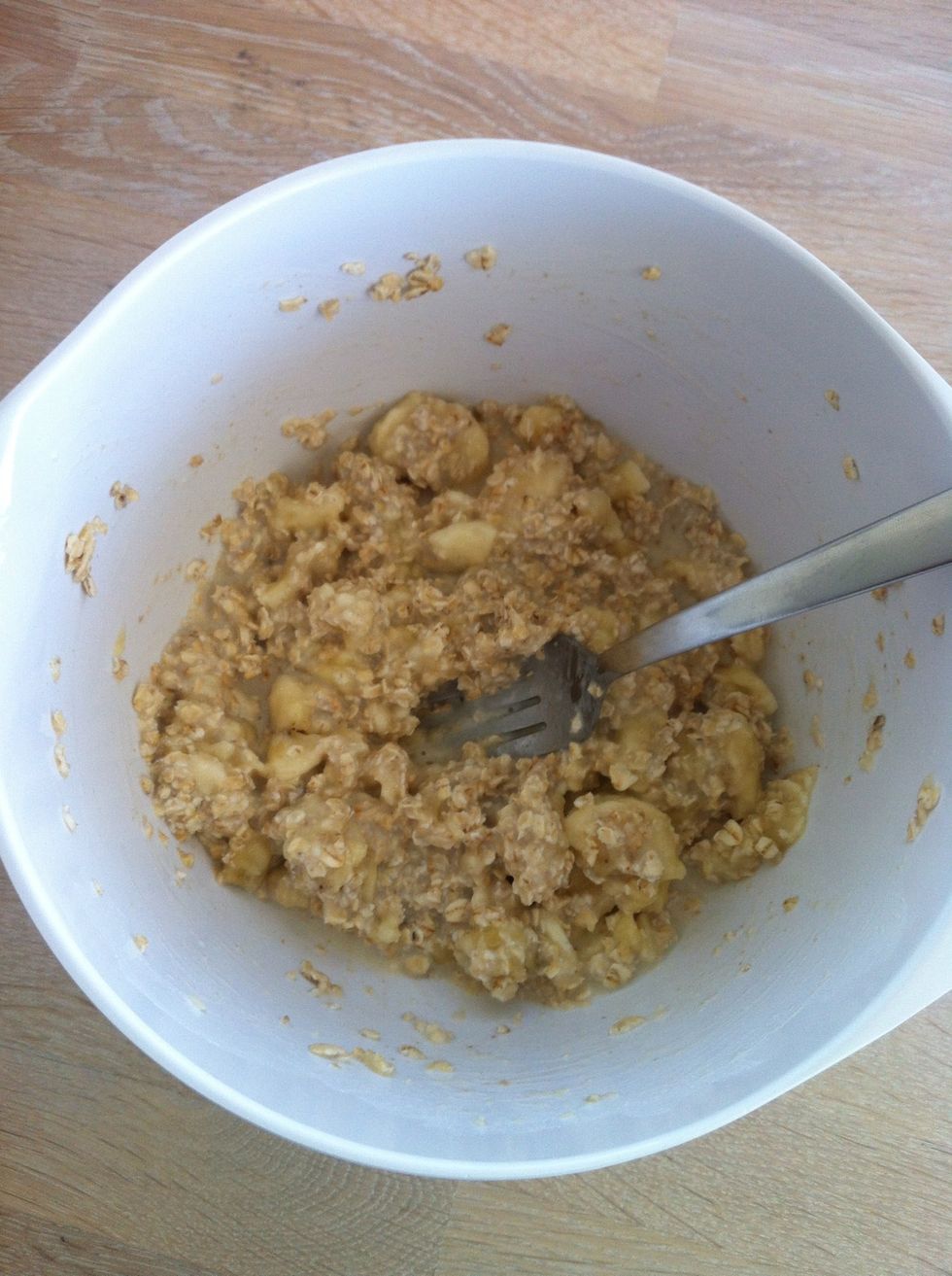 Mix it now all together with eventually a fork, just like I did.