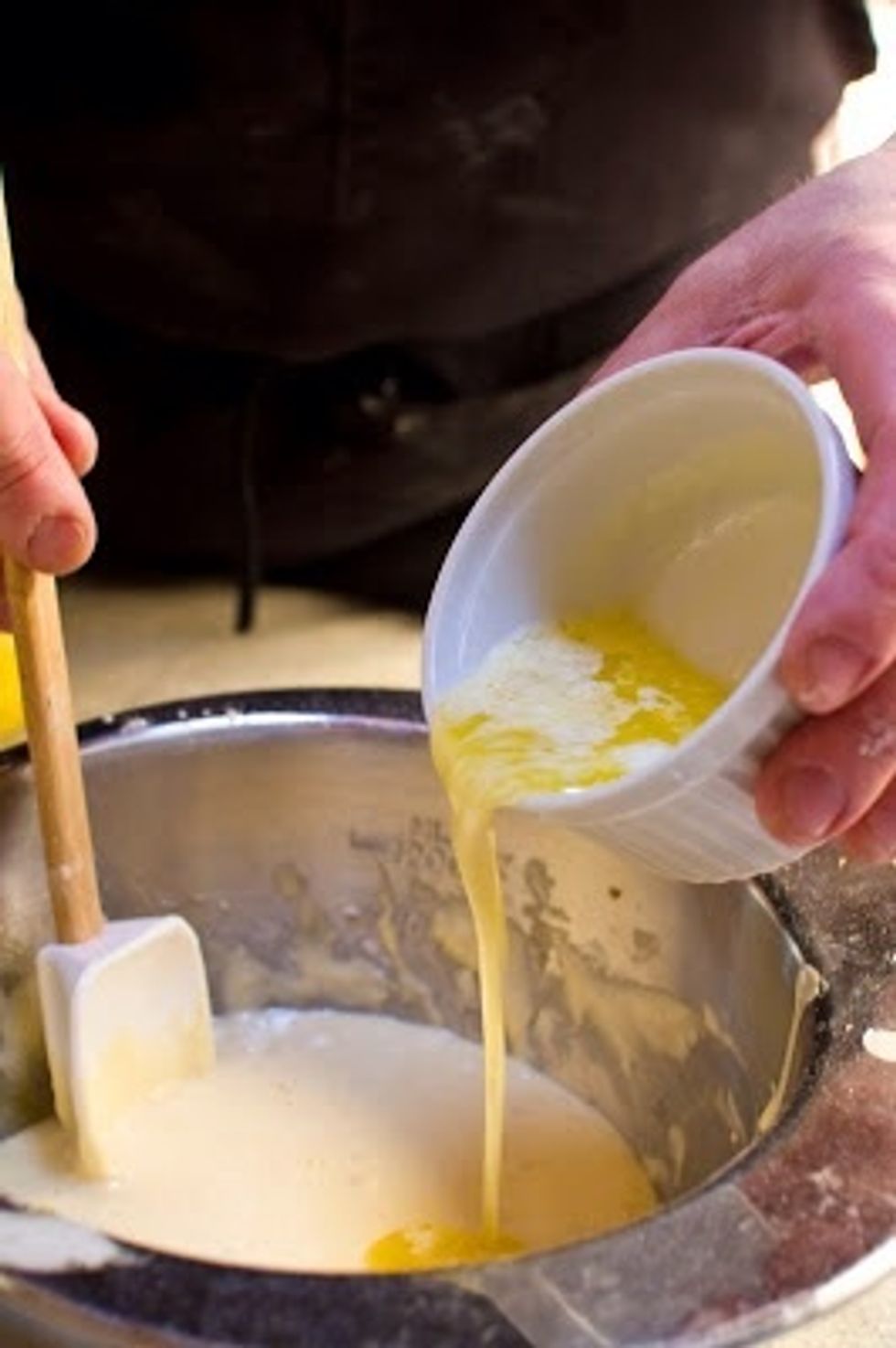 Mix it together well, then add in the other half of the melted butter.