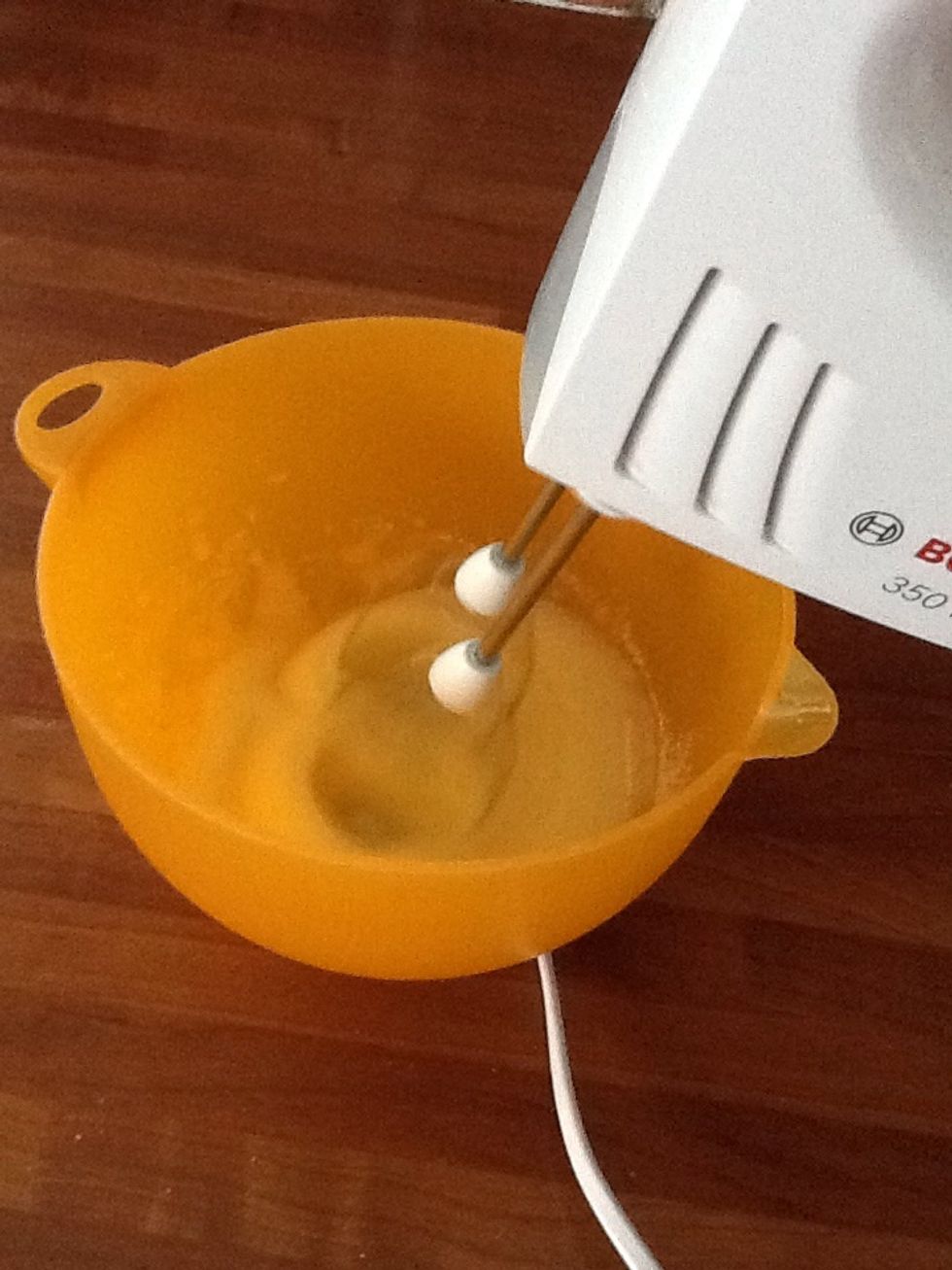 Mix it until its white and fluffy, you should mix it for about 3 minutes.