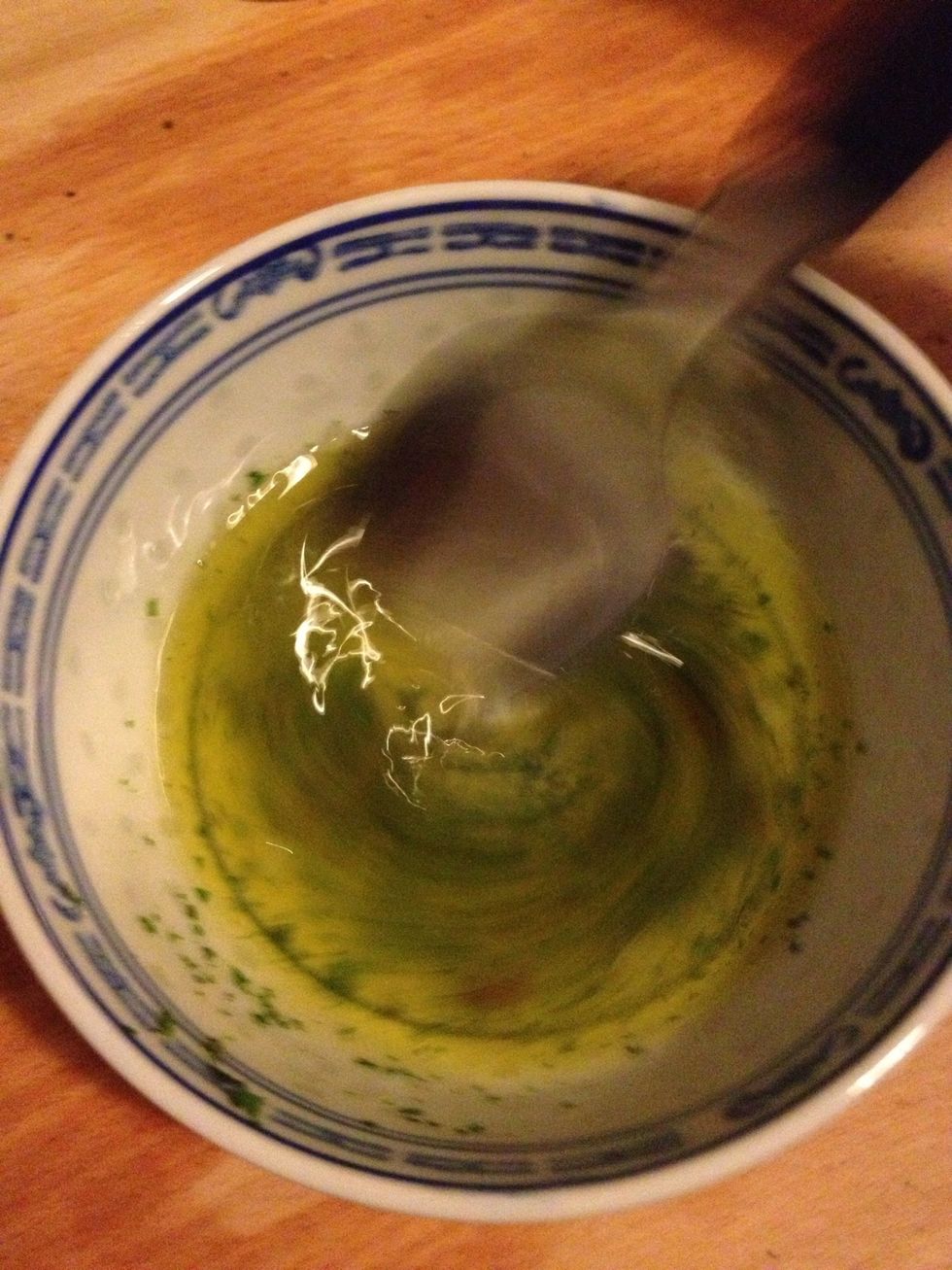 Mix it up and pour it in the salad bowl.