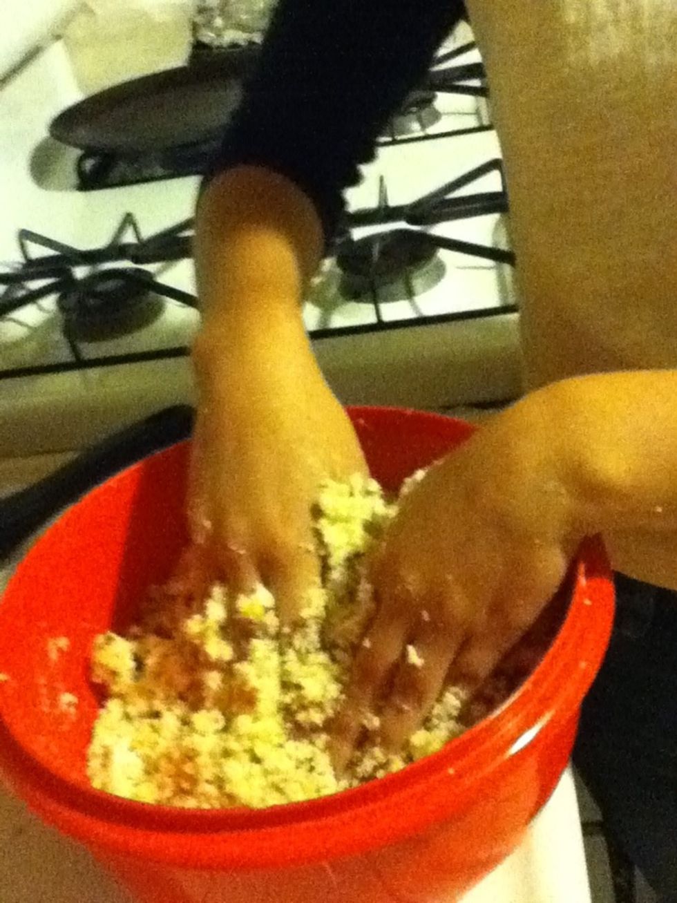 Mix it with the icing (about 3/4ths of a tub for a box of cake mix)