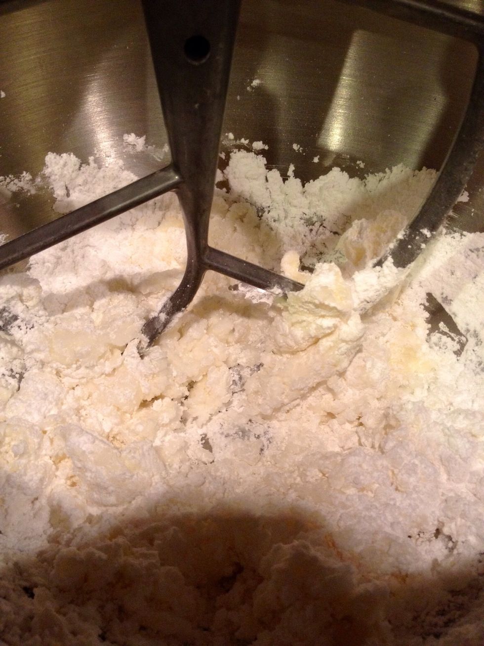 Mix it with the paddle attachment on medium speed. At first it will be very crumbly and won't hold together, but don't worry.
