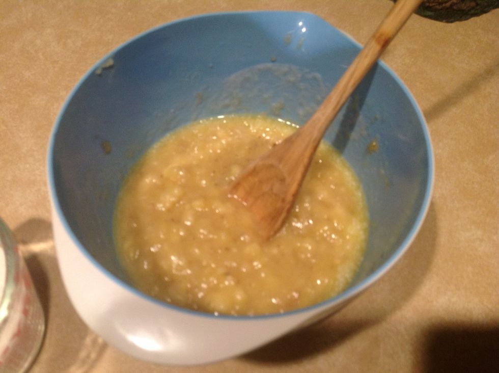 Mix melted butter into smashed bananas