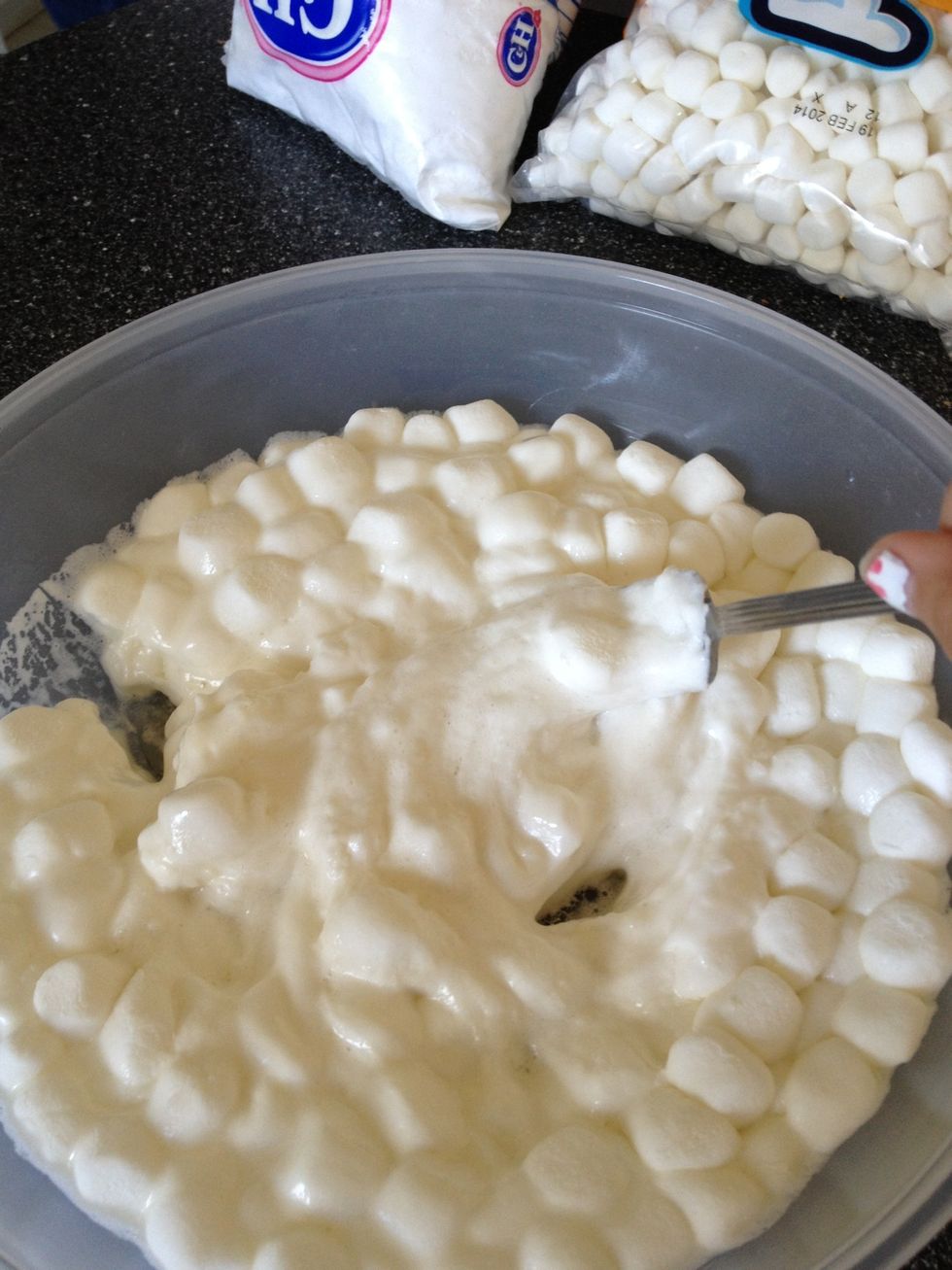 Mix microwaved marshmallows