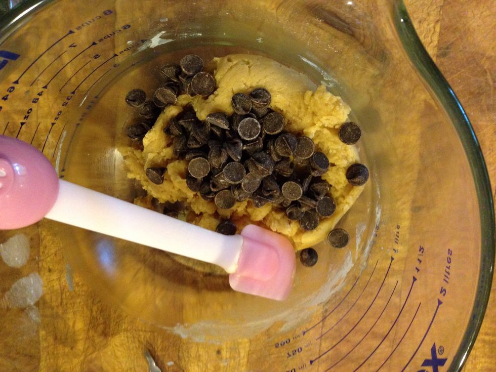 Mix mix mix, and then throw in your chocolate chips! This recipe is super easy!