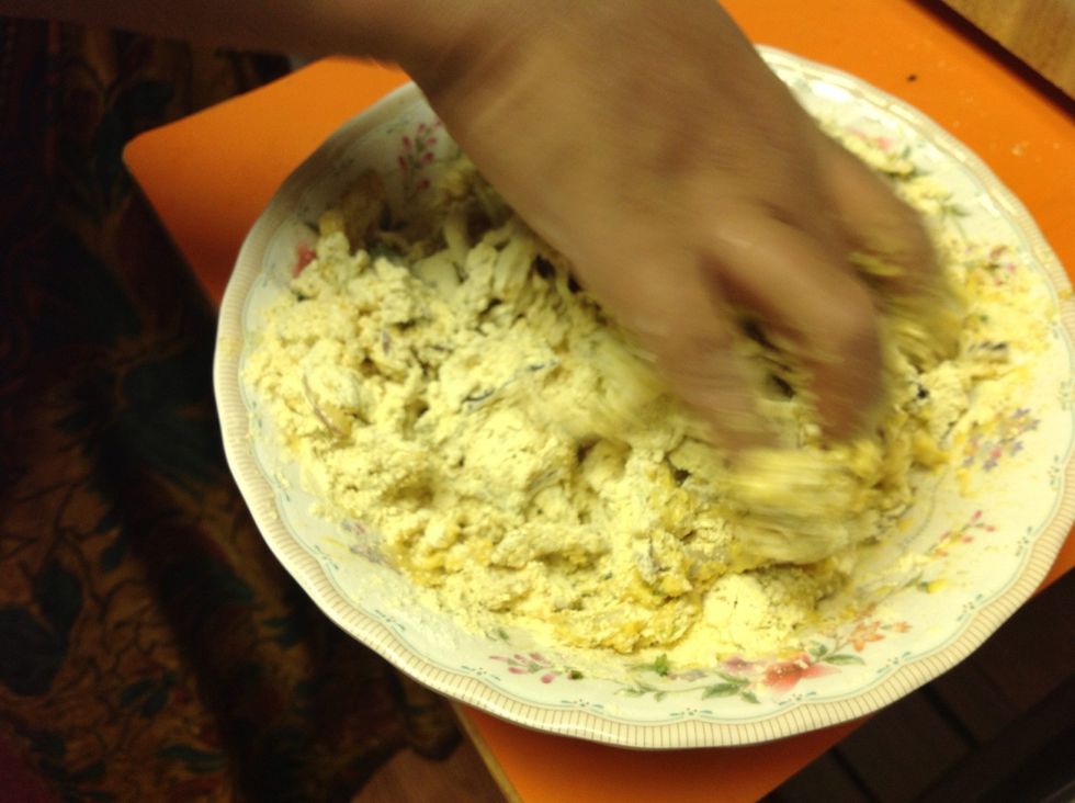 Mix mix mix.. Mixing with hand is easier.