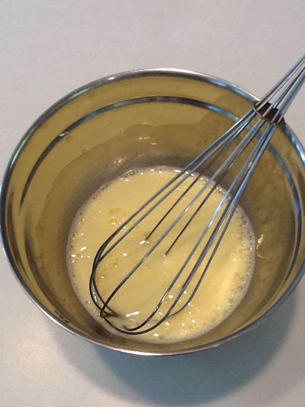 Mix oil, milk, and egg.