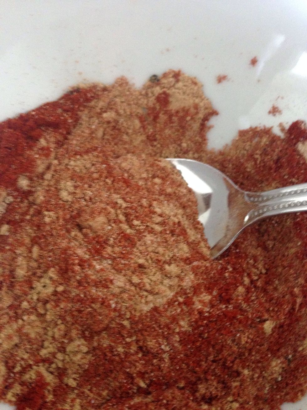 Mix paprika, chili flakes, ground ginger, garlic powder, and salt& pepper in a bowl (this gonna be your meat rub)