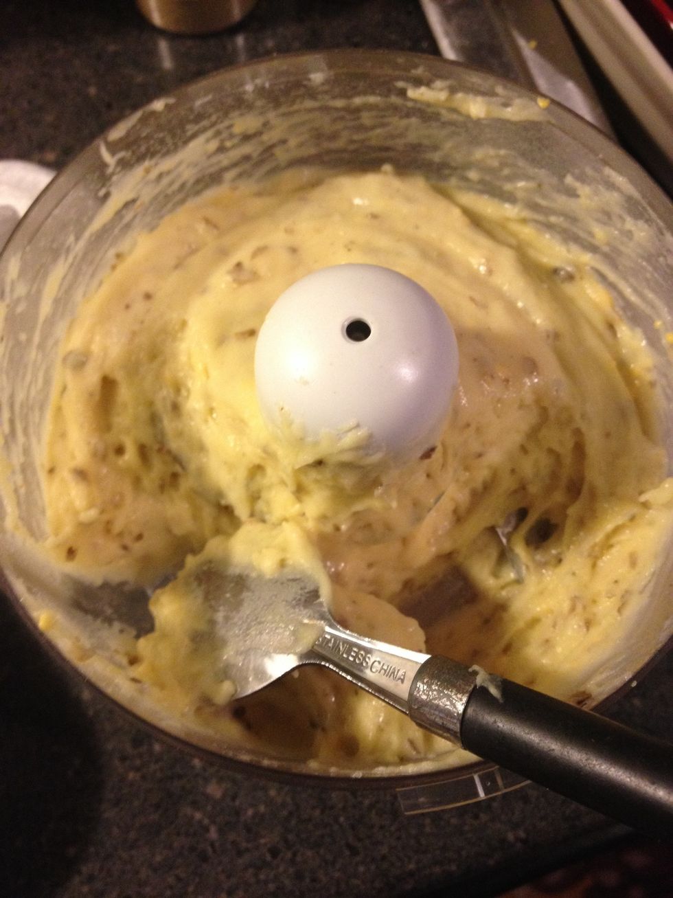 Mix potatoes cheese and seasoning in food processor