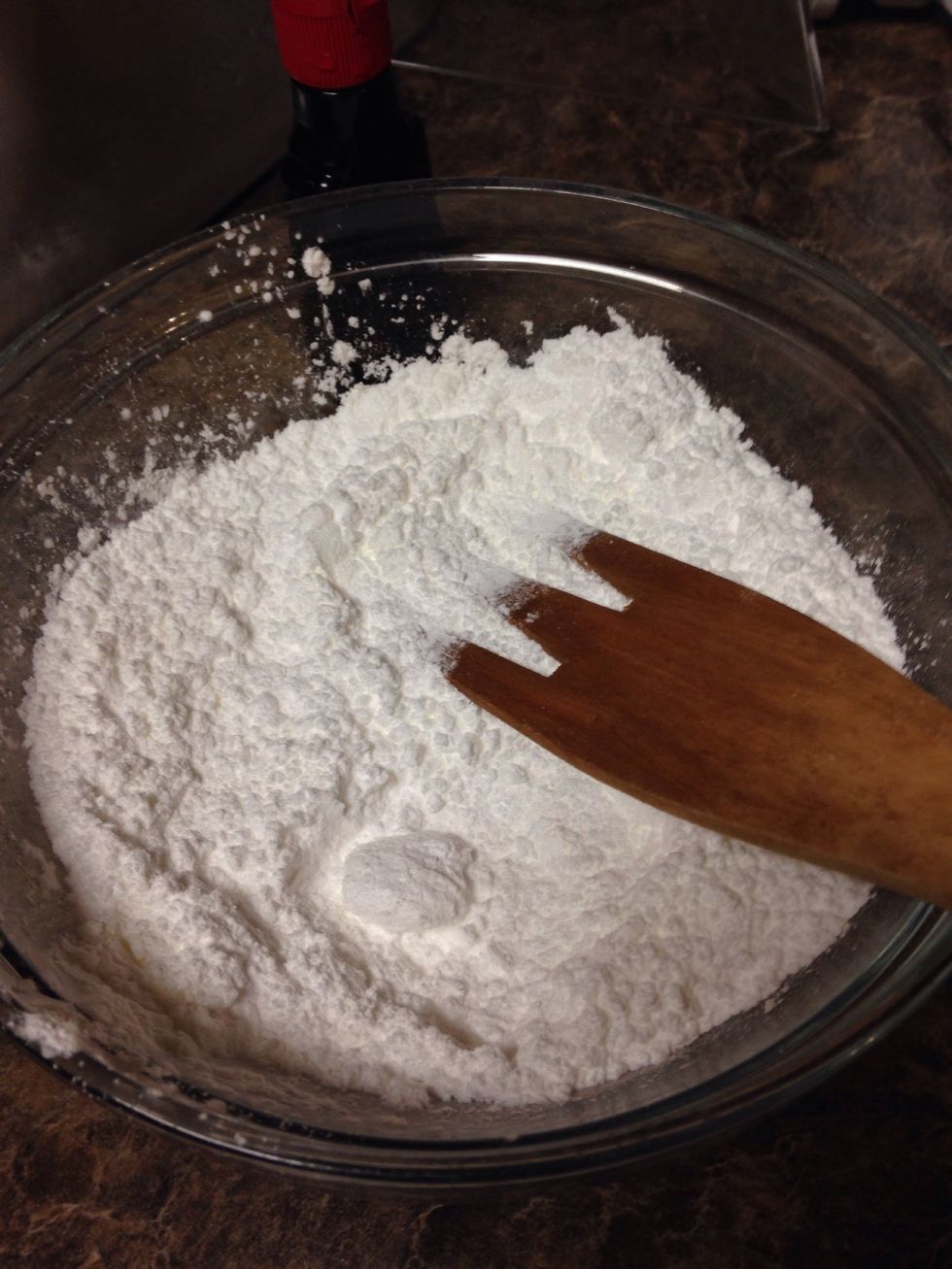 Mix powdered sugar and cornstarch. If you don't have cornstarch, just use straight up powdered sugar.
