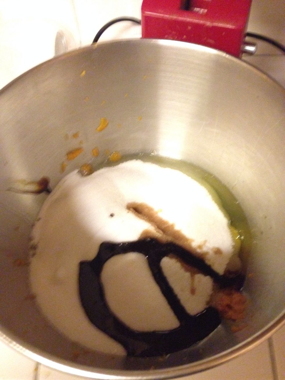 Mix pumpkin, sugar, eggs, vanilla, water, and oil together. I added some molasses too just to see how it would taste