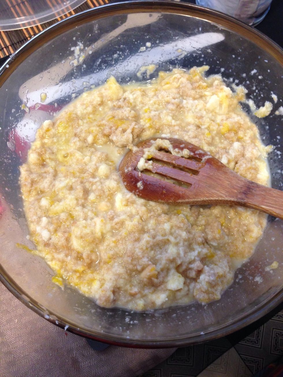 Mix refrigerated (overnight) stale bread